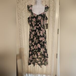 No Boundaries Asymmetrical Floral Dress - Black and Pink